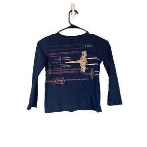 Gap Navy Blue Long Sleeve Graphic Tee Crew Neck Star Wars Boys Youth Size Small